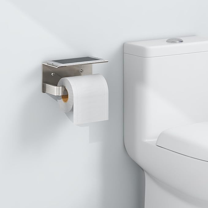 Gypie Toilet Paper Holder with Phone Shelf, Brushed Nickel Toilet Paper Holder Wall Mount, Rustproof Stainless Steel Bathroom Storage