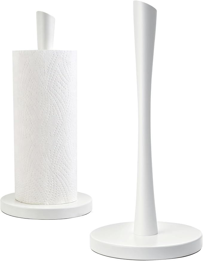 JOGREFUL Paper Towel Holder Stand, Stainless Steel Kitchen Paper Towel Countertop Stand with Streamline Body, Bathroom Organization for Family Standard Large Size Roll Paper, White