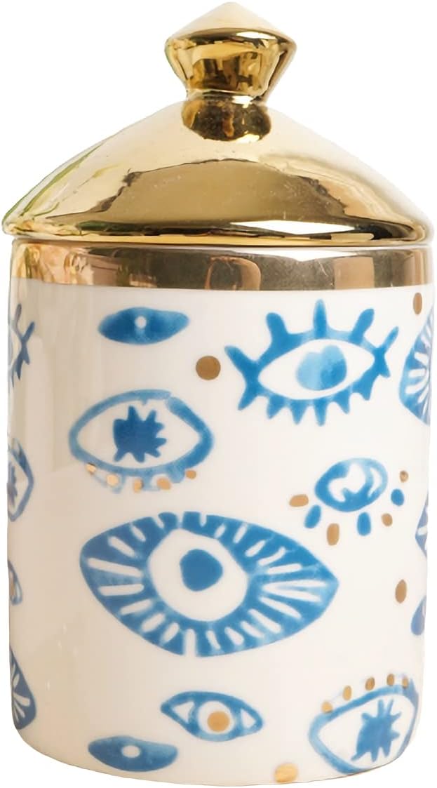 Big Eye Aromatherapy Candle Jar With Lid Ceramic Makecup Cotton Swab Holder Home Deocrative Bottler, Home Fireplace Kitchen Dining Decor For Living Room Knick Knacks Candle Holder