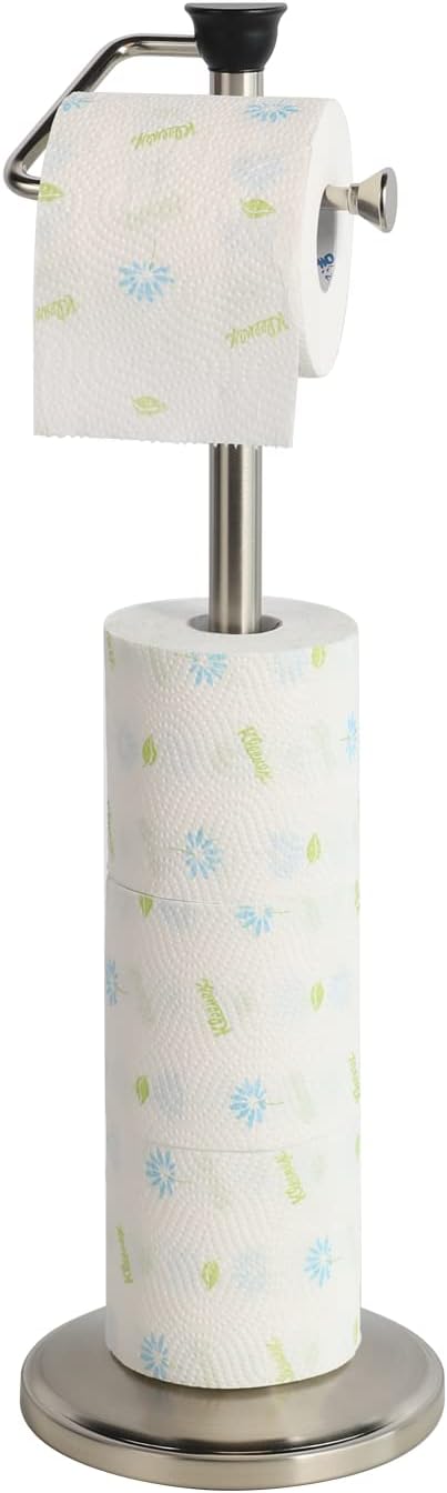 ZCCZ Toilet Paper Holder with Storage - Free Standing Tissue Dispenser - Nickel Finish - Holds up to 5 Mega Rolls - No Tools Required for Assembly - Durable and Stylish Bathroom Accessory