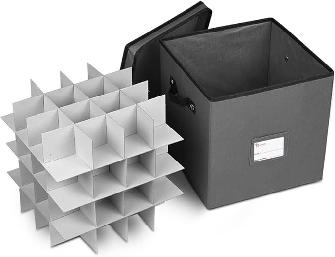 Primode Holiday Ornament Storage Chest, With 4 Trays Holds Up to 64 Ornaments Balls, With Dividers (Gray)