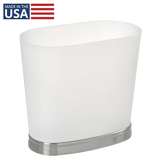 iDesign Slim Bathroom Trash Can, Small Plastic Garbage Can for Bedroom, Office, Desk, or Dorm, Frost/Brushed Nickel