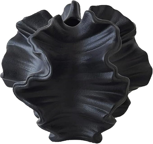 Modern Art Ceramic Coral Flower Vase Home and Office Decoration Sculpture Work Bohemian Decoration Coffee Table Office Bookshelf Living Room Decor (Black)