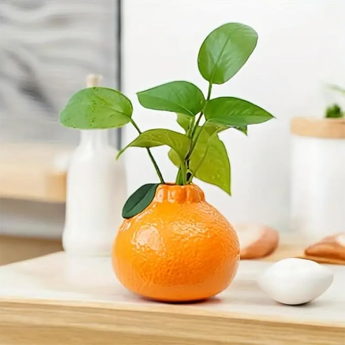 Orange Design Ceramic Vase,Suitable for Hydroponics Decorative Ceramic Vase for Living Room, Bookshelf, Office Home Decor