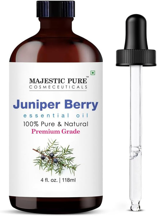 Majestic Pure Essential Oil with Glass Dropper - 100% Pure and Natural - Essential Oils for Diffuser, Aromatherapy, Soap and Candle Making, Juniper Essential Oil, Juniper Oil, 4 Fl Oz