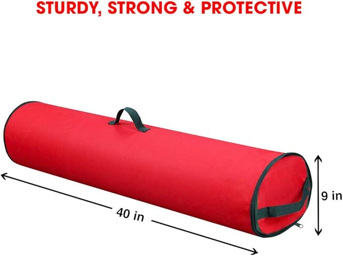 Primode Wrapping Paper Storage Bag | Wrapping Paper Organizer Under Bed for Storing Multiple Rolls of Gift Wrap, 40” Length Container Constructed of Durable 600D Oxford Material (Red)