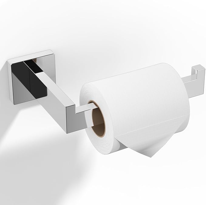 HITSLAM Chrome Fit Jumbo Rolls Toilet Paper Holder Wall Mount Polished Square Silver 304 Stainless Steel Toilet Paper Roll Holder for Bathroom Rustproof