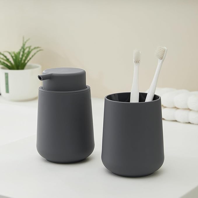 YAUKPH Matte Gray Foaming Hand Soap Dispenser Plastic 11 oz - Modern Minimalist Style for Bathroom & Kitchen Countertop Refillable