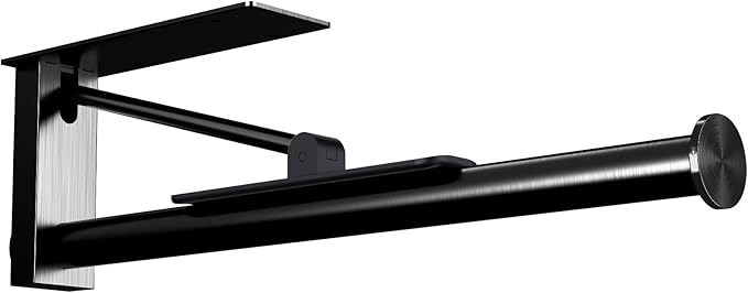Upgraded Kitchen Paper Towel Holder - One-Hand Tear Under Cabinet Stick-on Towel Rack for Hanging Paper - First Apartment Essentials Wall Mount Self Adhesive Stainless Steel Rack Fits Black