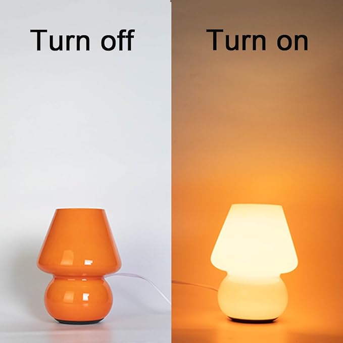 HEQET Dimmable Mushroom Table Lamp Orange Warm Lamp,Retro Accent Cute Cozy Ambient Desk Lamp, Bedroom Decor Aesthetic Lamp Nightstand Decor,Unique Home Decor