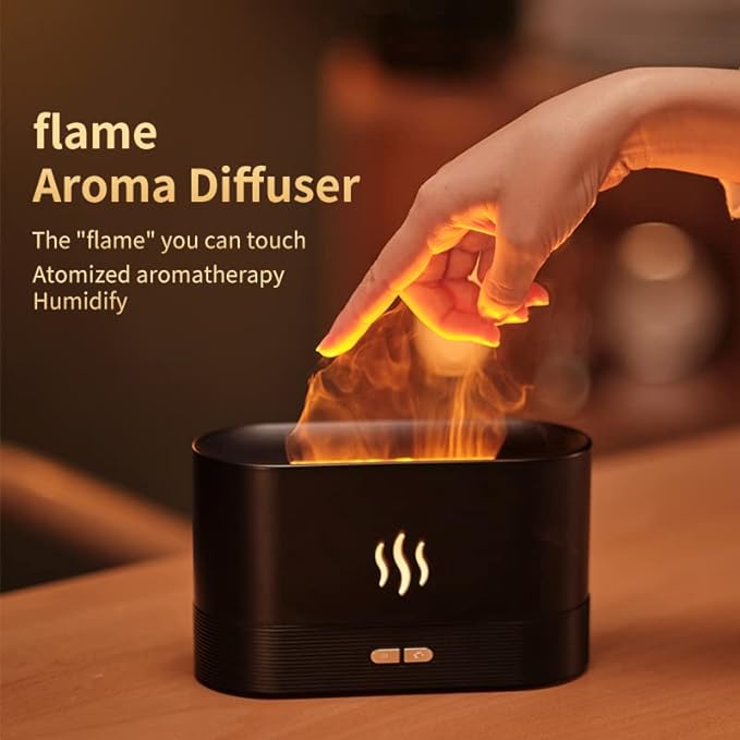 Colorful Flame Air Aroma Diffuser Humidifier, Upgraded 7 Flame Colors Noiseless Essential Oil Diffuser for Home,Office,Yoga with Auto-Off Protection 180mL (8Hours Black)