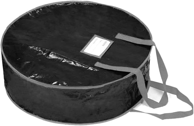 Wreath Storage Bag By Propik 24" - Garland Holiday Container Tear Resistant Material - Easy Storage Featuring Heavy Duty Handles And Transparent Card Slot 24” X 24” X 8” (Black)