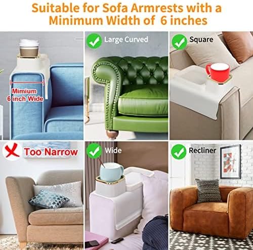 Couch Cup Holder, Silicone Anti-Spill and Anti-Slip Cup Holder for Couch, Portable Sofa Armrest Tray Couch Drink Holder, Gift for Mom, Dad, Grandma, Grandpa (Beige) (Beige)