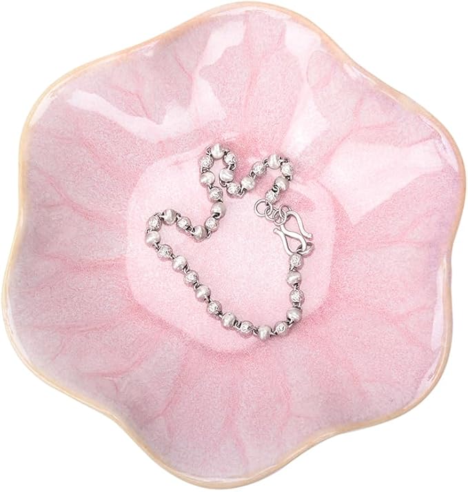 Ceramic Jewelry Dish, Lotus Leaf Decor Ring Tray, Small Key Bowl, Trinket Holder, Catch All Tray for Necklace Earrings, Nightstand Decor for entryway Table Home for Women Mom Friend Sister (Pink)