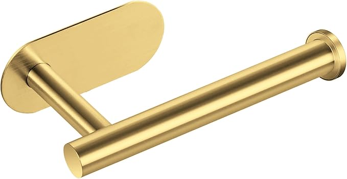 Toilet Paper Holder, Self Adhesive Toilet Paper Roll Holder No Drilling Wall Mount for Kitchen, Bathroom, Toilet, Brushed Gold Stainless Steel