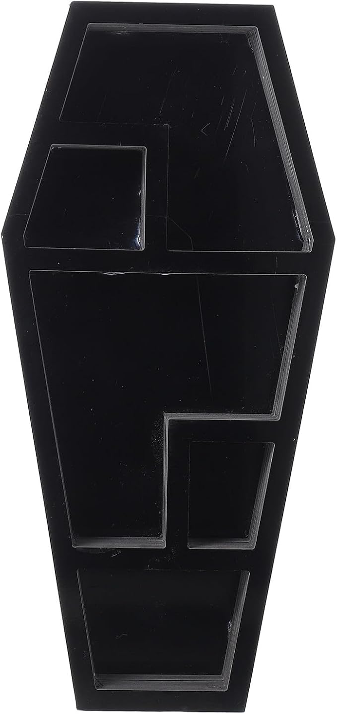 GALPADA Spooky Coffin Shelf Gothic Decor for Halloween Display Multipurpose Coffin Shaped Holder for Parties and Storage Eerie Compartment Shelf for Unique Home Decor