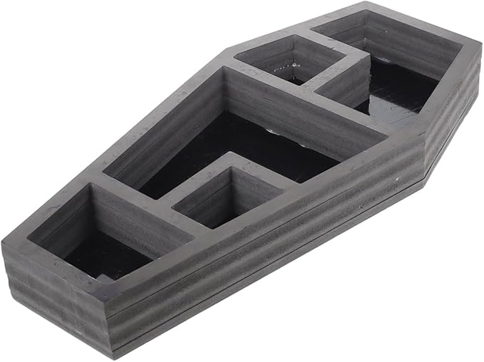 VICASKY Spooky Coffin Shelf Gothic Sundries Rack for Halloween Decor Lightweight Compartment Display for Candles Books and Figurines Unique Prank Haunted House Prop