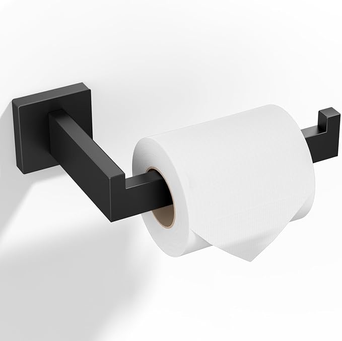 HITSLAM Matte Black Fit Jumbo Rolls Large Toilet Paper Holder Wall Mount Premium 304 Stainless Steel Square Toilet Paper Roll Holder for Bathroom Rustproof
