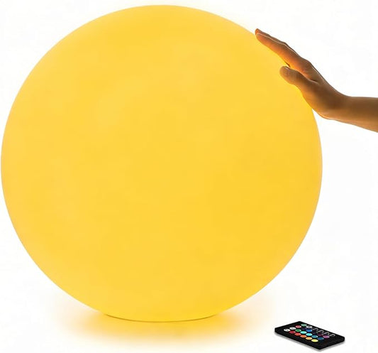 20 inch Large LED Globe Ball Light, Rechargeable LED Orb Light, Dimmable 16 RGB Colors Globe Floor Lamp w/Remote, Indoor/Outdoor Waterproof Glowing Globe Mood Lamp for Home Garden Patio Party
