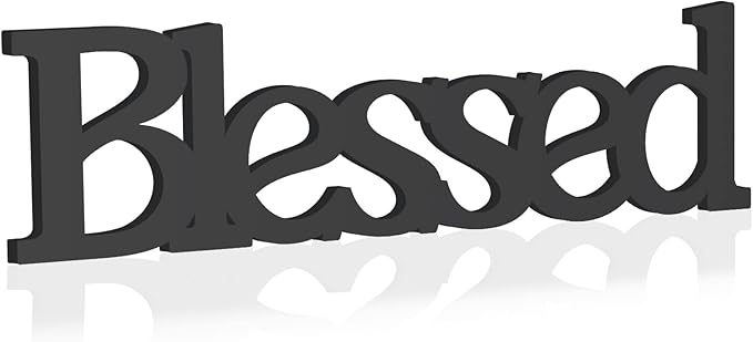 Blessed Letter Table Sign,Rustic Wooden Home Signs Decor (black)