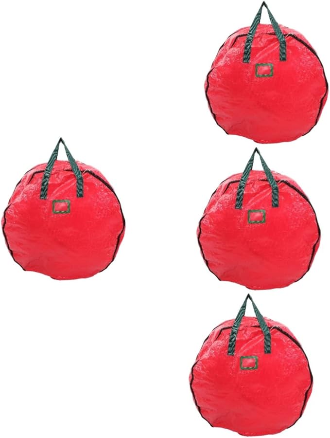 Garneck 4pcs Double Wreath Storage Bag Zippered Organizer Pouch with Carry Straps for Holiday Wreath Decoration Storage