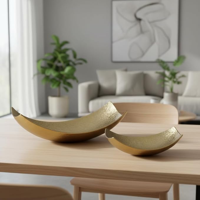 Modern Day Accents 3534 Cucha Small Scoop Gold Bowl, Shiny, Aluminum, Tabletop, Accent Piece, Centerpiece, Fruit Holder, Potpourri Bowl Home Office or Room Decor 13" L x 7.5" W 4.5" H