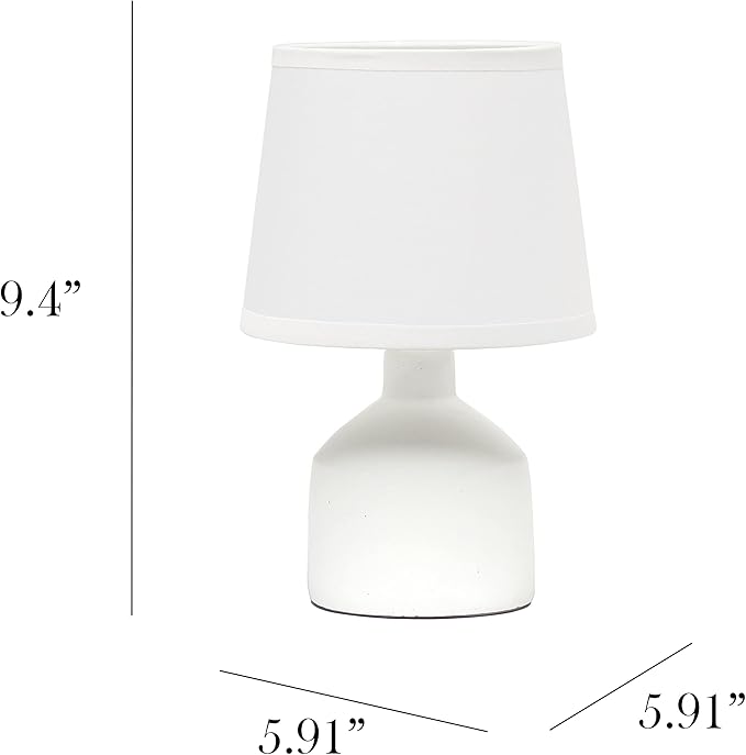 Simple Designs LT2080-OFF Mini Bocksbeutal Concrete Table Desk Lamp with Tapered Drum Fabric White Shade, Off White (Pack of 12)