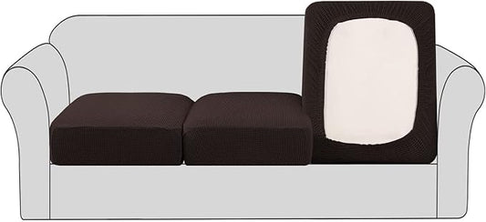 H.VERSAILTEX Super Stretch Couch Cushion Covers Sofa Cushion Slipcovers Jacquard Fabric Individual Seat Couch Slipcover Sets for Pets with Elastic Bottom(3 Packs Cushion Sofa Covers, Chocolate)