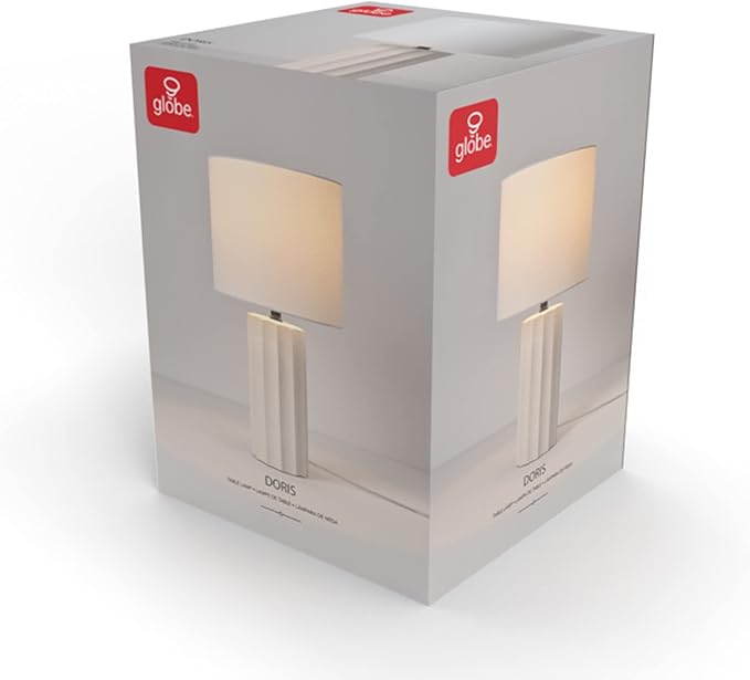 Globe Electric 65922 20" Table Lamp, Ribbed Concrete Finish, White Linen Shade