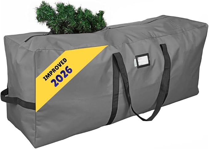 Primode Heavy Duty Christmas Tree Storage Bag | Fits Up to 7 Ft. Disassembled Holiday Tree | 50” x 15” x 20” Tree Storage Container | Xmas Storage Box | Durable 600D Oxford Material (Gray)