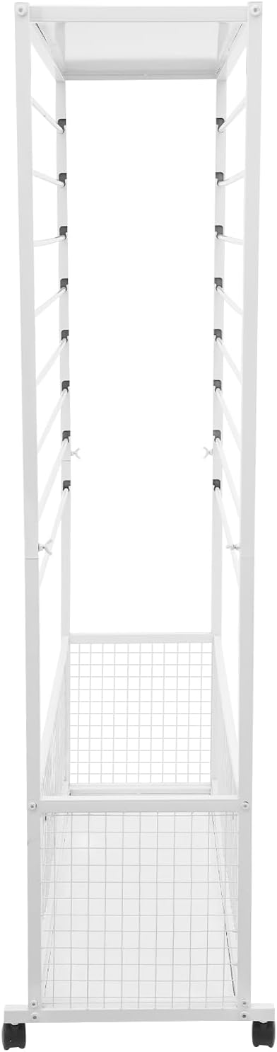 16 Tier Ribbon Holder Organizer Rack, Metal Double-Sided Ribbon Spool Storage Shelf with Wheels, Rolling Flower Wrapping Paper Storage Stand for Craft Room Flower Shop Gift Wrapping(Wider, White)