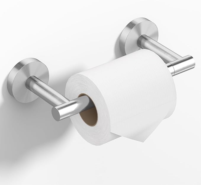 HITSLAM Brushed Nickel Toilet Paper Holder Wall Mount, Double Post Pivoting Toilet Paper Roll Holder, SS304 Stainless Steel Bathroom Toilet Tissue Holder