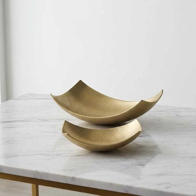 Modern Day Accents 3534 Cucha Small Scoop Gold Bowl, Shiny, Aluminum, Tabletop, Accent Piece, Centerpiece, Fruit Holder, Potpourri Bowl Home Office or Room Decor 13" L x 7.5" W 4.5" H