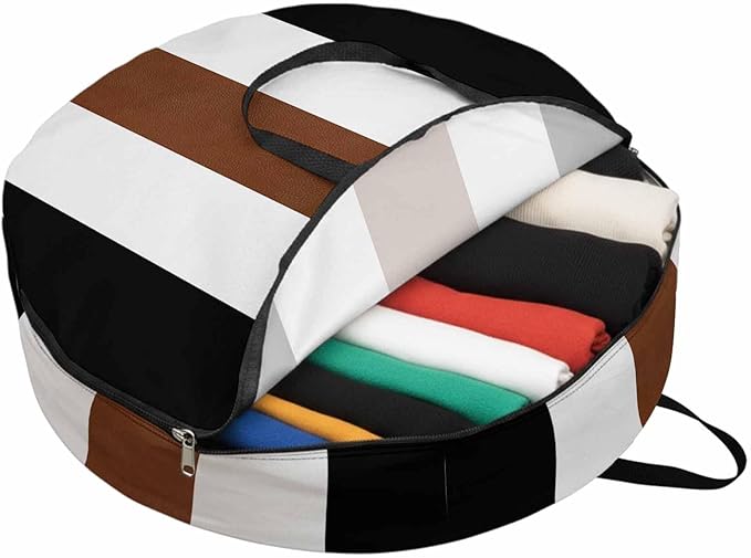 Storage Bag Boho Stripe Round Storage Totes Bins Closet Organizers with Zippers & Handle Bohemian Brown Black White Clothes Storage Container for Bedroom Dorm Space Saving Packing Supplies Moving Bags