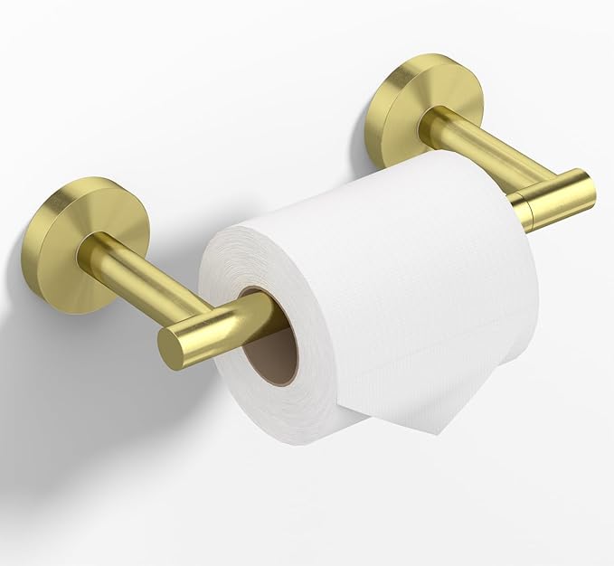 HITSLAM Gold Toilet Paper Holder Wall Mount, Double Post Pivoting Toilet Paper Roll Holder, SUS304 Stainless Steel Toilet Tissue Holder, Modern Tissue Holder for Bathroom, Kitchen, Washroom