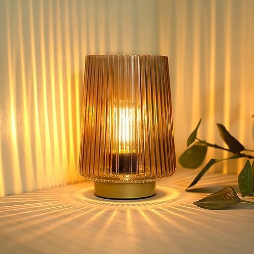 LUSHARBOR Battery Operated Decorative Lamp with Timer, Small Cozy Table Lamp for Bedside & Home Decor, Aesthetic Cordless Battery Powered Accent Lamp for Living Room Shelf, Amber