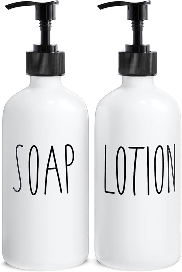 MOMEEMO White Soap Dispenser Bathroom Set, Contains Hand and Lotion Dispenser, Suitable for Bathroom Accessories Decor. (White)
