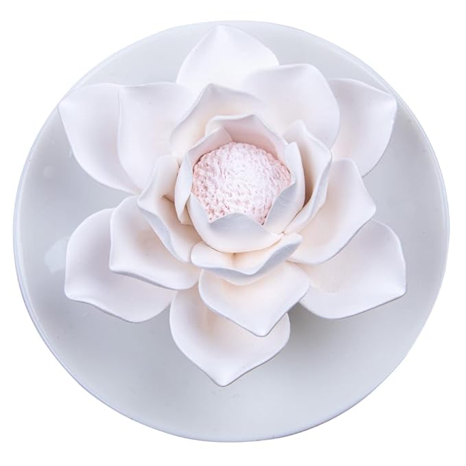 Essential Oil Passive Flower Diffuser -Lotus Flower Porcelain Aromatherapy Diffusers for Small Mini Room, Desk Decorative, Bathroom (Lotus)