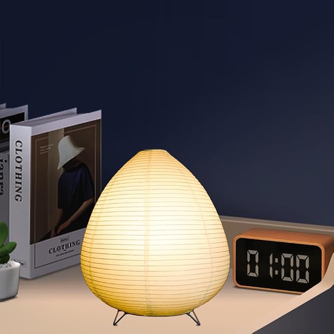 Small Table Lamp, Cute Paper Lamp, Ambient Lighting Lamp, Cozy Bedside Lamp, Minimalist Warm Glow Light for Bedroom Living Room Kids Room Dorm (White, 12.6"x11.02"x11.02")