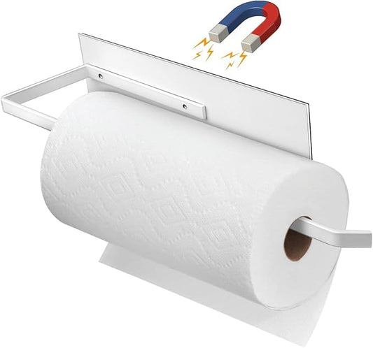 Magnetic Paper Towel Holder for Fridge, Toilet Paper Roll Holder Magnetic Paper Towel Rack Wall Mount Fridge Organizer for Papers Towels Roll Bathroom Toilet Garage RV Decor Kitchen Organization White