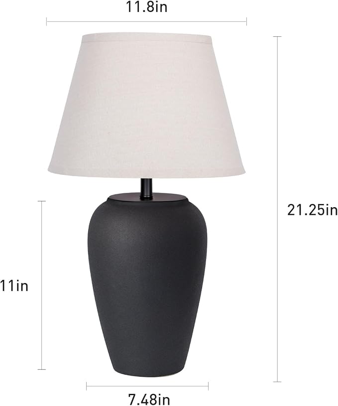 YEPDIN Ceramic Pot Table Lamp 21.25 inch Compact Frosted Nightstand Lamp, Tapered Fabric Shade Bedside, Ceramic Decorative for Living Room Bedroom House Office Entryway, TL3
