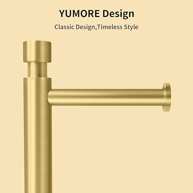 YUMORE Toilet Paper Holder Stand, 4.4lbs Heavy Duty Stainless Steel Free Standing Bathroom Tissue Roll Holder, Gold
