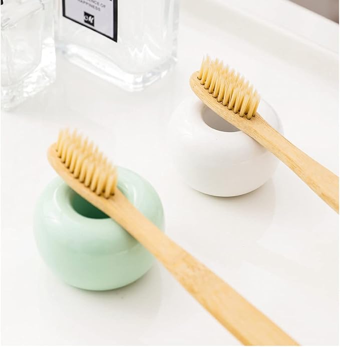 2 Pcs Mini Ceramics Toothbrush Holder,Individual Toothbrush Stand for Bathroom Vanity Countertops Dresser(White)