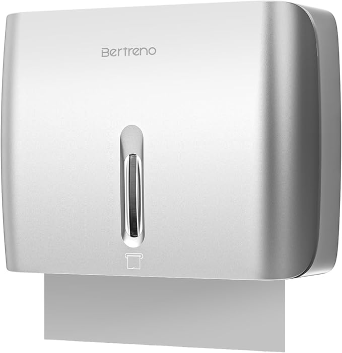 Commercial Paper Towel Dispenser Wall Mount Paper Hand Towel Dispenser Large Capacity 200 Multifold/Trifold/C Fold Paper Towel Dispenser Bathroom Adhesive Tissue Dispenser （Silver）