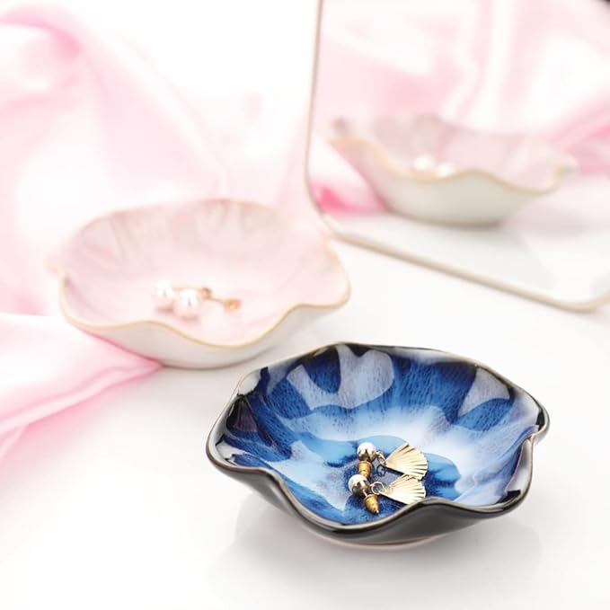 Binoster Gifts for Women Ceramic Jewelry Dish,Leaf Jewelry Tray Key Tray,Small Ring Dish Holder Decorative Jewelry Plate Trinket Dish Catchall Tray Nightstand Decor for Entryway Blue Table Room Decor