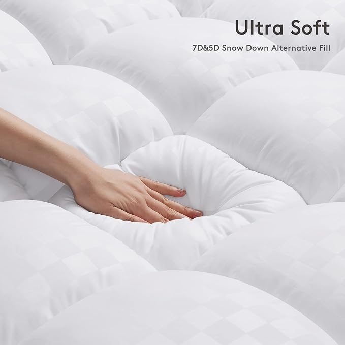 SameBed Mattress Topper Full XL,Extra Thick Mattress Pad Cover for Back Pain,Cooling Mattress Protector with 8-21 Inch Deep Pocket,Overfilled Down Alternative Filling,White