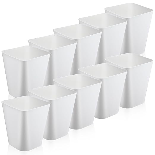 Amyhill 10 Pcs Small Trash Can 2 Gallon Plastic Garbage Can Small Waste Basket for Bathroom Office Kitchen Living Room Bedroom Home Under Desk (White)