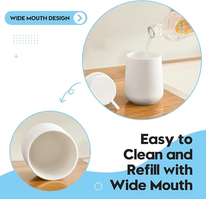 YAUKPH Matte Cream White Liquid Hand Soap Dispenser Plastic 11 oz - Modern Minimalist Style for Bathroom & Kitchen Countertop Refillable