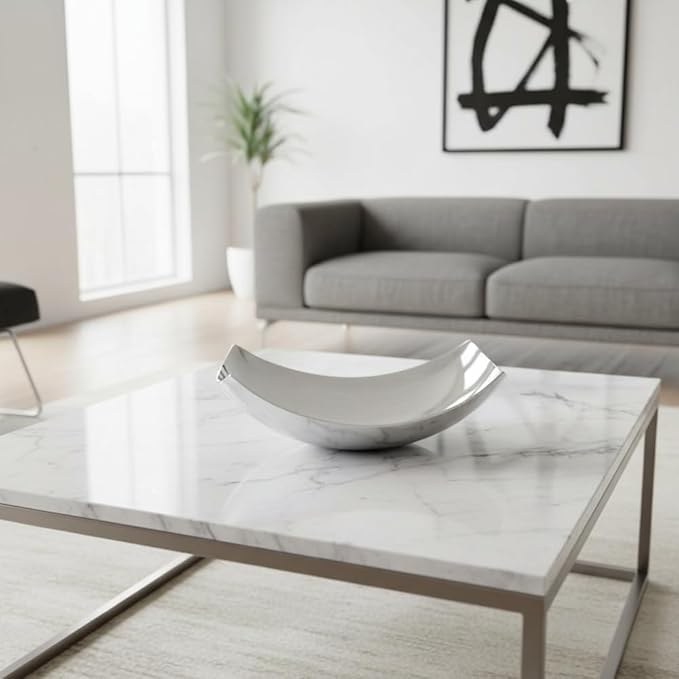 Modern Day Accents Standing Red Pencil Cucha Large Scoop Silver, Shiny Bowl, Aluminum, Modern, Tabletop, Accent Piece, Home or Office, Decor, 17.25" L x 9.75" W x 5.5" H