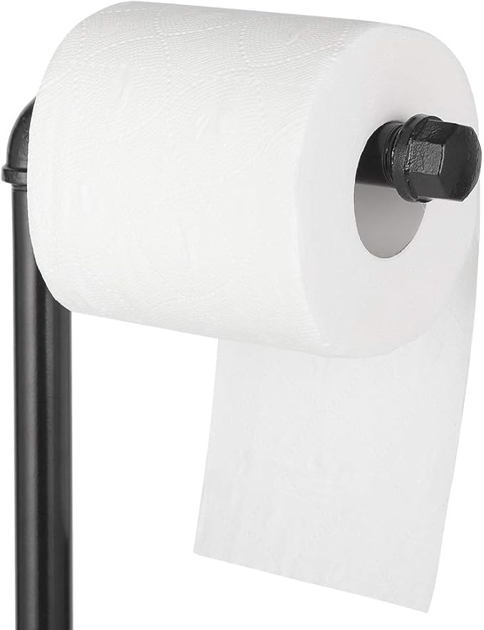 MOOACE Toilet Paper Holder Stand, Industrial Free Standing Bathroom Tissue Paper Roll Dispenser, Black